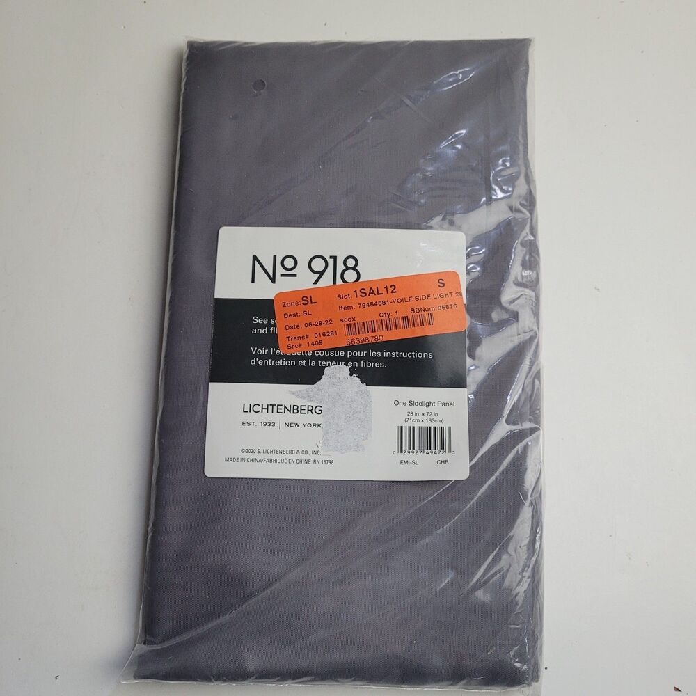 NEW No. 918 Lichtenberg One Panel Curtain Color 'Charcoal' 28 x 72 inch . #BT2